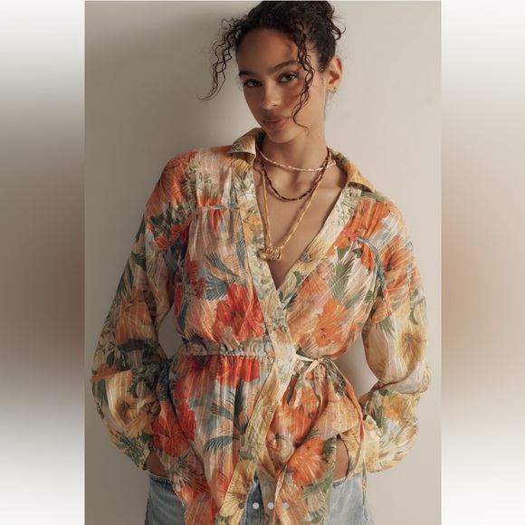 Pilcro Long-Sleeve Wrap Tunic Blouse Anthropologie - Picture 2 of 15